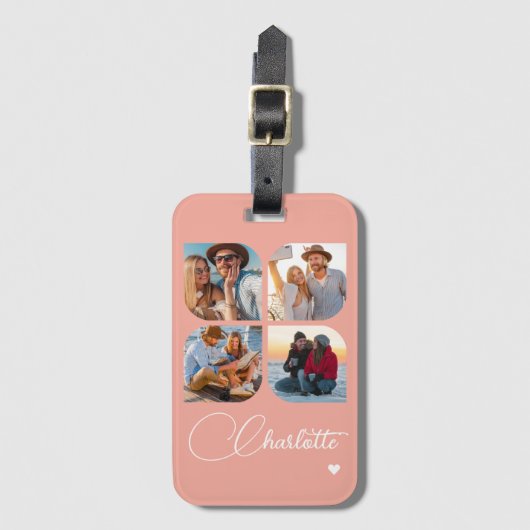 Design Your Own 4 Photo Personalized Name Bagagelabel (Voorkant (verticaal))