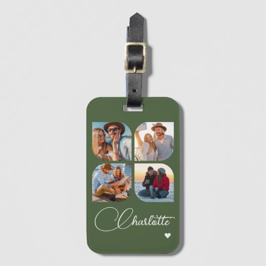 Design Your Own 4 Photo Personalized Name Bagagelabel (Voorkant (verticaal))