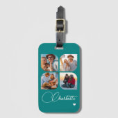 Design Your Own 4 Photo Personalized Name Bagagelabel (Voorkant (verticaal))