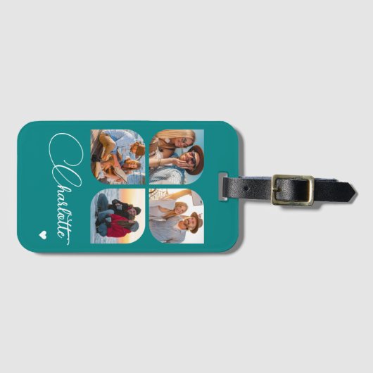 Design Your Own 4 Photo Personalized Name Bagagelabel (Voorkant (horizontaal))