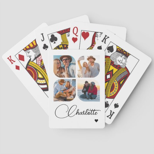 Design Your Own 4 Photo Personalized Name Pokerkaarten (Achterkant)