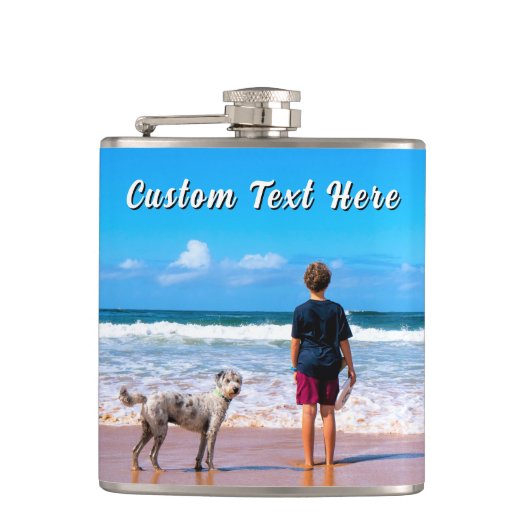Design Your Own Pet Photo Flask Gift Custom Text Heupfles (Voorkant)