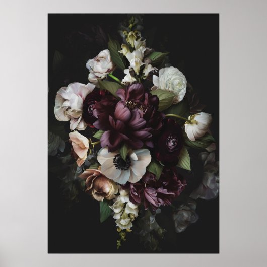 Designed Dark Floral Poster Print (Voorkant)