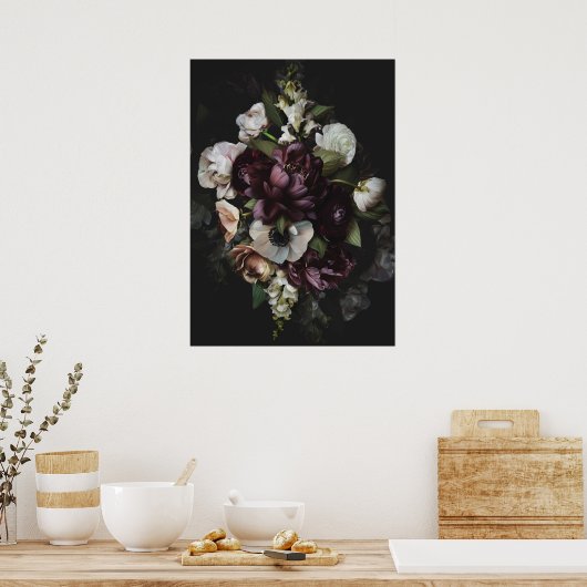 Designed Dark Floral Poster Print (Keuken)