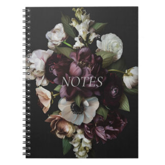 Designed Dark Floral Spiral Notitieboek