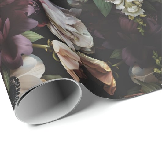 Designed Dark Floral Wrapping Paper Cadeaupapier (Rol Hoek)