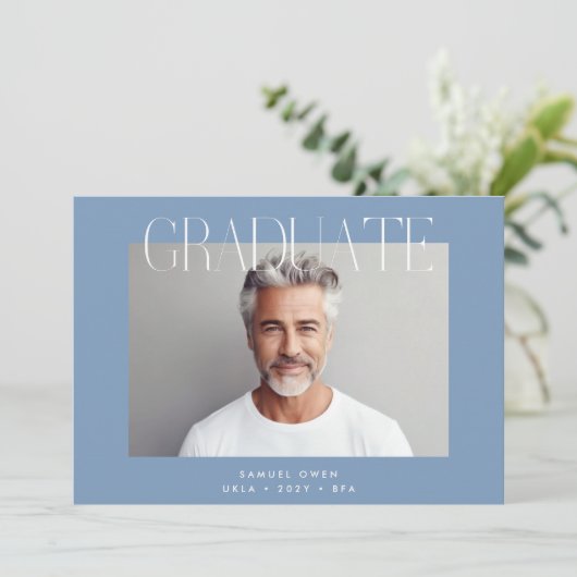 Designer Afstuderen Modern Two Photo Afstuderen Aankondiging (Staand voorkant)