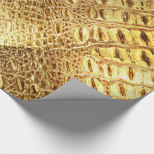 Designer Alligator Crocodile Skin Shiny Gold Brown Cadeaupapier (Hoek)