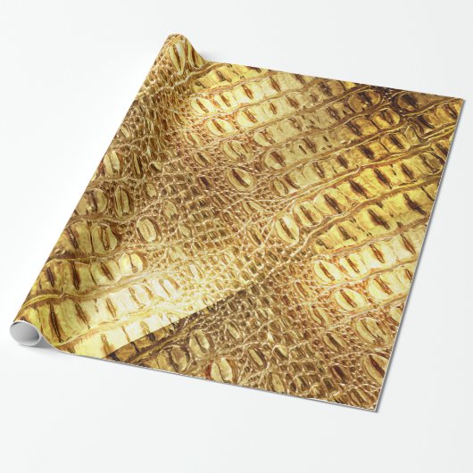 Designer Alligator Crocodile Skin Shiny Gold Brown Cadeaupapier (Uitgerold)