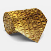 Designer Alligator Crocodile Skin Shiny Gold Brown Stropdas (Opgerold)