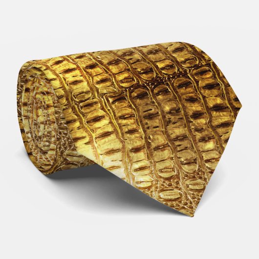 Designer Alligator Crocodile Skin Shiny Gold Brown Stropdas (Opgerold)