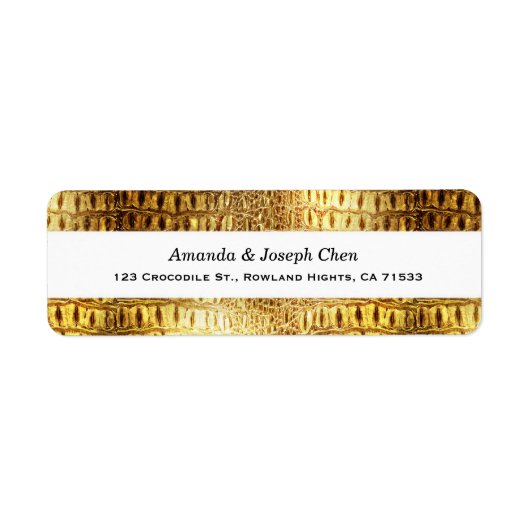 Designer Alligator Krokodil Huid Glanzend Goud Wit Etiket (Voorkant)