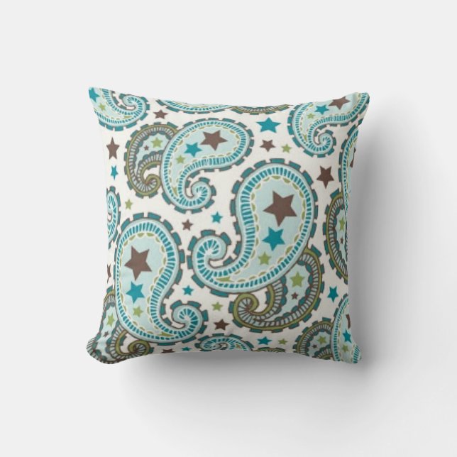 Designer Aqua en Sage Paisley Sierkussen (Voorkant)