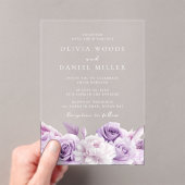 Designer Arch Paarse & Witte Bloemen Huwelijk Acryl Uitnodigingen (Insitu (Draagbaar))