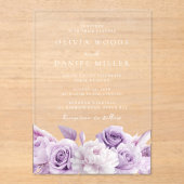 Designer Arch Paarse & Witte Bloemen Huwelijk Acryl Uitnodigingen (Voorkant)