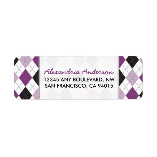 Designer Argyle Retouradres Label (lila/zwart) (Voorkant)