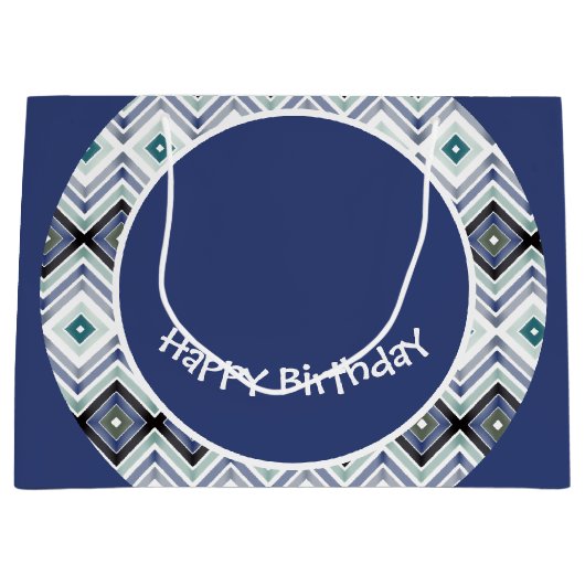 Designer Blauw en Blauwgroen Happy Birthday Gift B Groot Cadeauzakje (Voorkant)