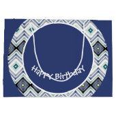 Designer Blauw en Blauwgroen Happy Birthday Gift B Groot Cadeauzakje (Achterkant)