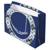 Designer Blauw en Blauwgroen Happy Birthday Gift B Groot Cadeauzakje (Achterkant Gekanteld)