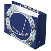 Designer Blauw en Blauwgroen Happy Birthday Gift B Groot Cadeauzakje (Voorkant Gekanteld)