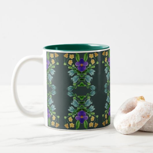 Designer Bloemen Koffie Mok (Met donut)