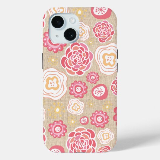 Designer Bloemenpatroon Apple iPhone 15 Hoesje Hoe (Achterkant)
