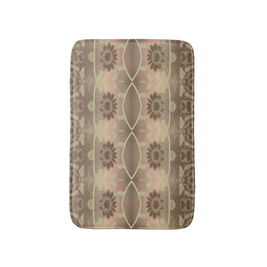 Designer bloemmat met zachte bruintjes en perzik badmat (Voorkant Verticaal)