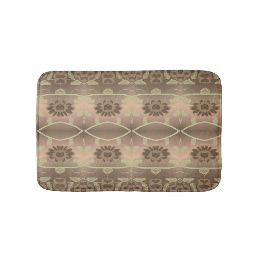 Designer bloemmat met zachte bruintjes en perzik badmat (Voorkant)