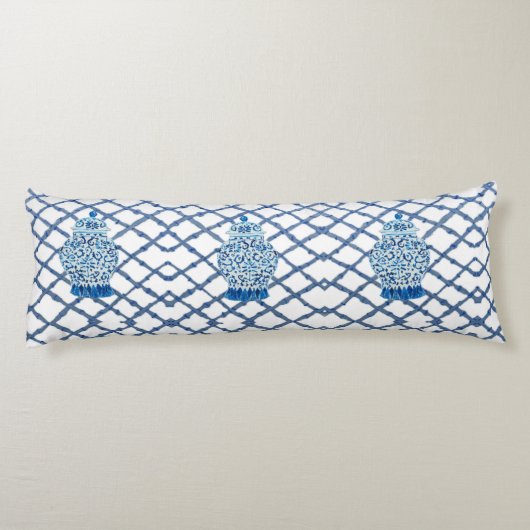 Designer Blue White Ginger Jar Jars  Lichaamskussen (Achterkant)