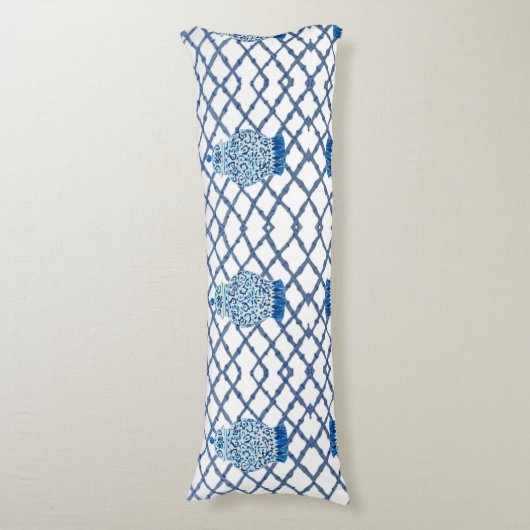 Designer Blue White Ginger Jar Jars  Lichaamskussen (Voorkant Verticaal)