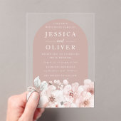 Designer Blush Bloemen Dusty Pink Arch Wedding Acryl Uitnodigingen (Insitu (Draagbaar))