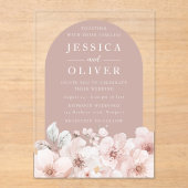 Designer Blush Bloemen Dusty Pink Arch Wedding Acryl Uitnodigingen (Voorkant)