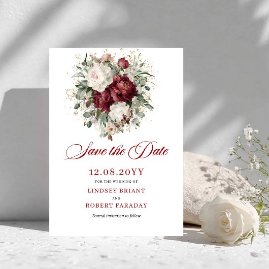Designer Blush Burgundy Goud Save The Date