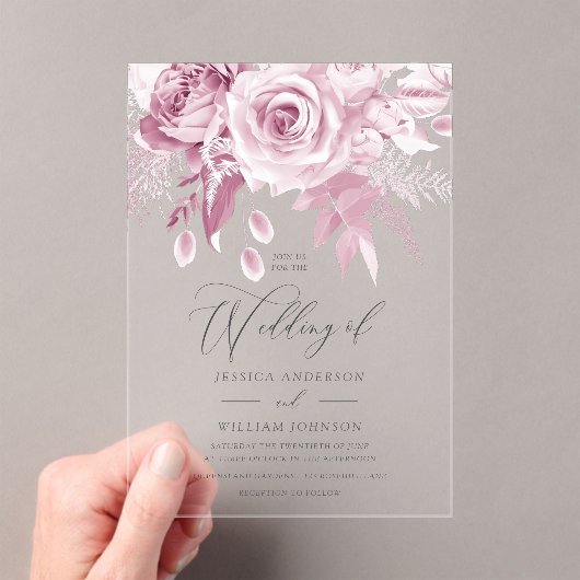 Designer Blush Roze bruiloft Acryl Uitnodigingen (Insitu (Draagbaar))