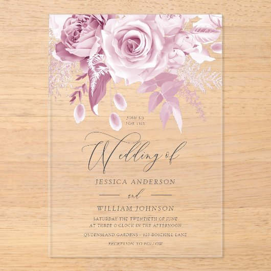 Designer Blush Roze bruiloft Acryl Uitnodigingen (Voorkant)