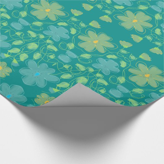 Designer cadeauverpakking met geel en Blauwgroen Cadeaupapier (Hoek)