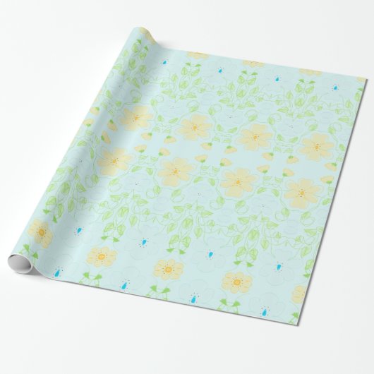 Designer cadeauverpakking met pastel bloemen cadeaupapier (Uitgerold)