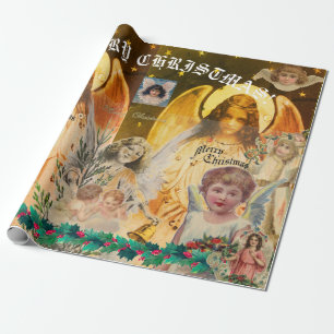 DESIGNER CHRISTMAS ANGEL COLLAGE Wrapping Paper Cadeaupapier