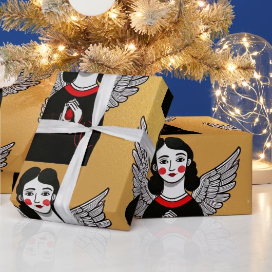 Designer Christmas Angel Pattern Wrapping Paper Cadeaupapier (Feestdagen)