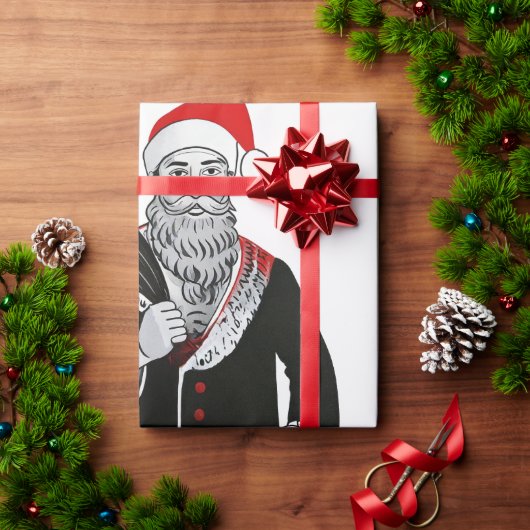 Designer Christmas Santa Pattern Wrapping Paper Cadeaupapier (Feestdagen Geschenken)