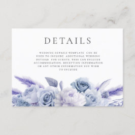 Designer Dusty Blue Floral Wedding Details Informatiekaartje