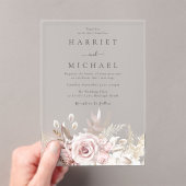 Designer Dusty Roos & Blush Bloemen Trouwen Acryl Uitnodigingen (Insitu (Draagbaar))