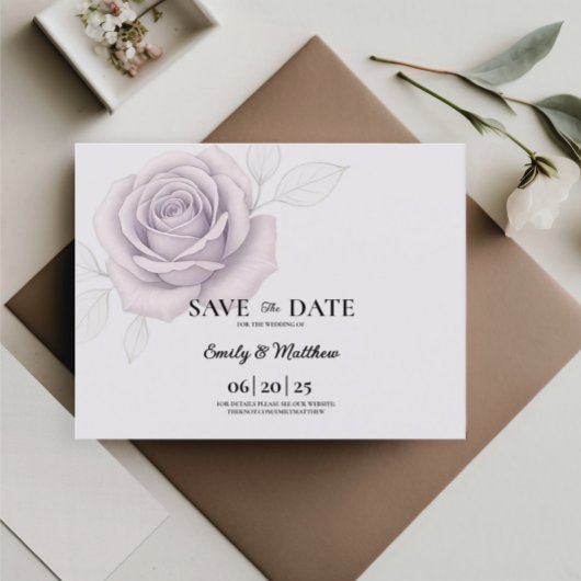 Designer Elegant Paarse Roos Bewaar de datum Aankondigingskaart
