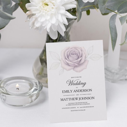 Designer Elegante Paarse Roos bruiloft uitnodiging