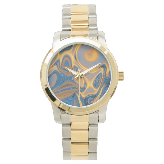 Designer Gold en Silver Watch - Abstracte kunst Horloge (Voorkant)