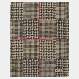 Designer Houndstooth Black Taupe Hot Pink Check Fleece Deken