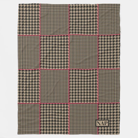 Designer Houndstooth Black Taupe Hot Pink Check Fleece Deken (Voorkant)