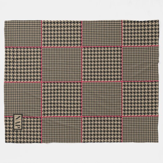 Designer Houndstooth Black Taupe Hot Pink Check Fleece Deken (Voorkant (Horizontaal))