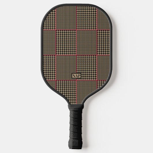 Designer Houndstooth Black Taupe Hot Pink Check Pickleball Paddle (Achterkant)