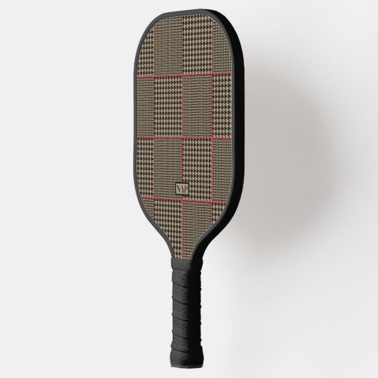 Designer Houndstooth Black Taupe Hot Pink Check Pickleball Paddle (Links)
